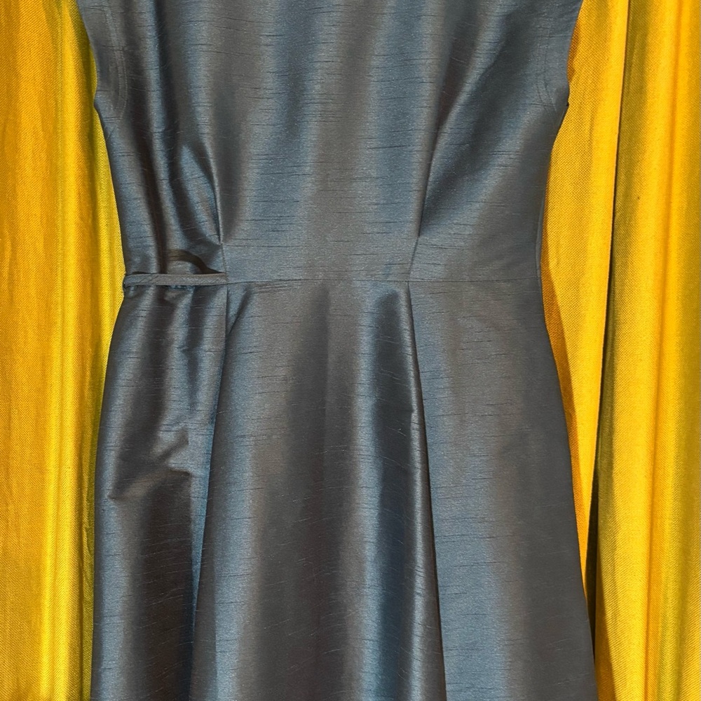 Donna Karan Teal Satin Wrap Midi Dress - Picture 6 of 9